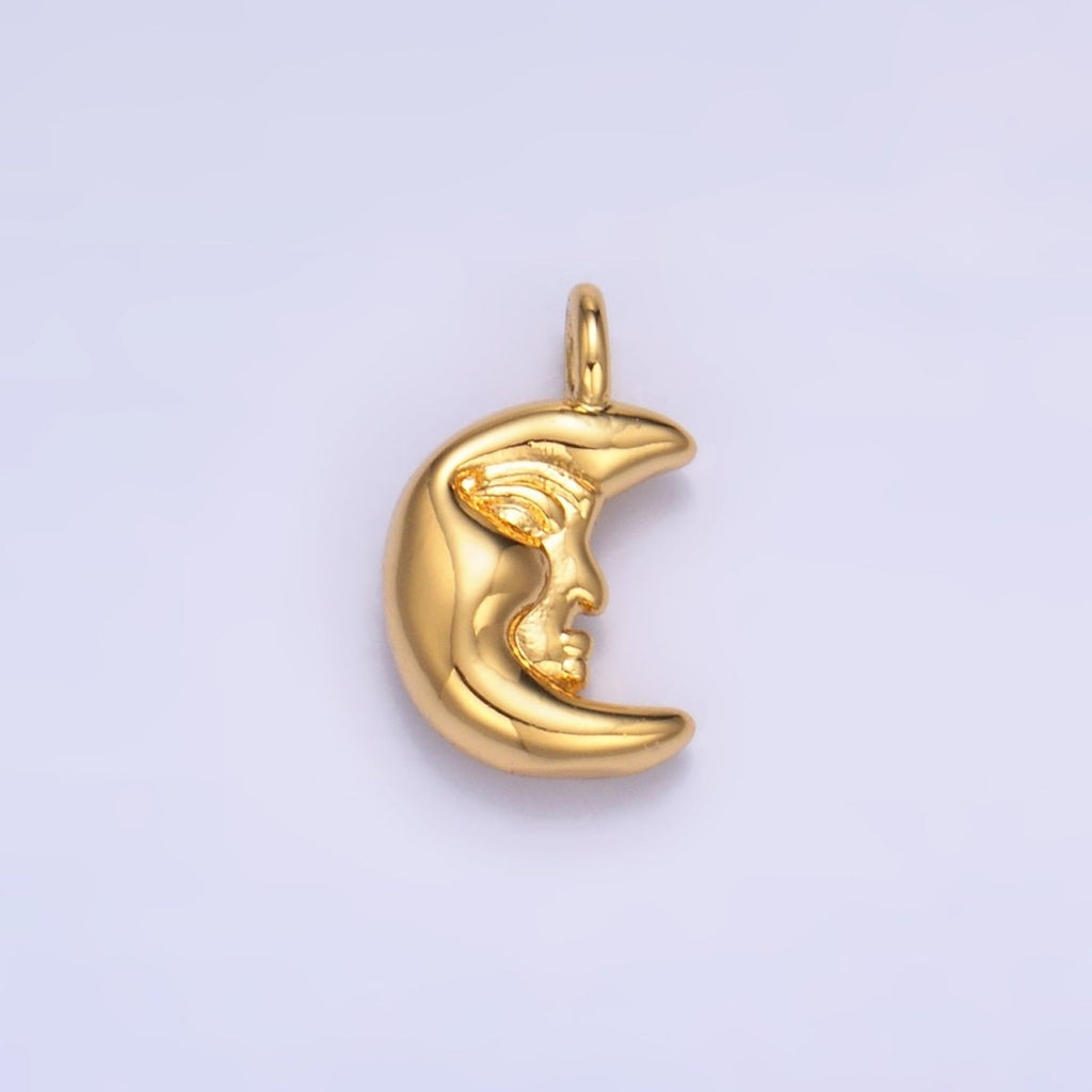 24K Gold Filled Celestial Crescent Moon Face Charm — Gold & Silver | Celestial Jewelry Finding