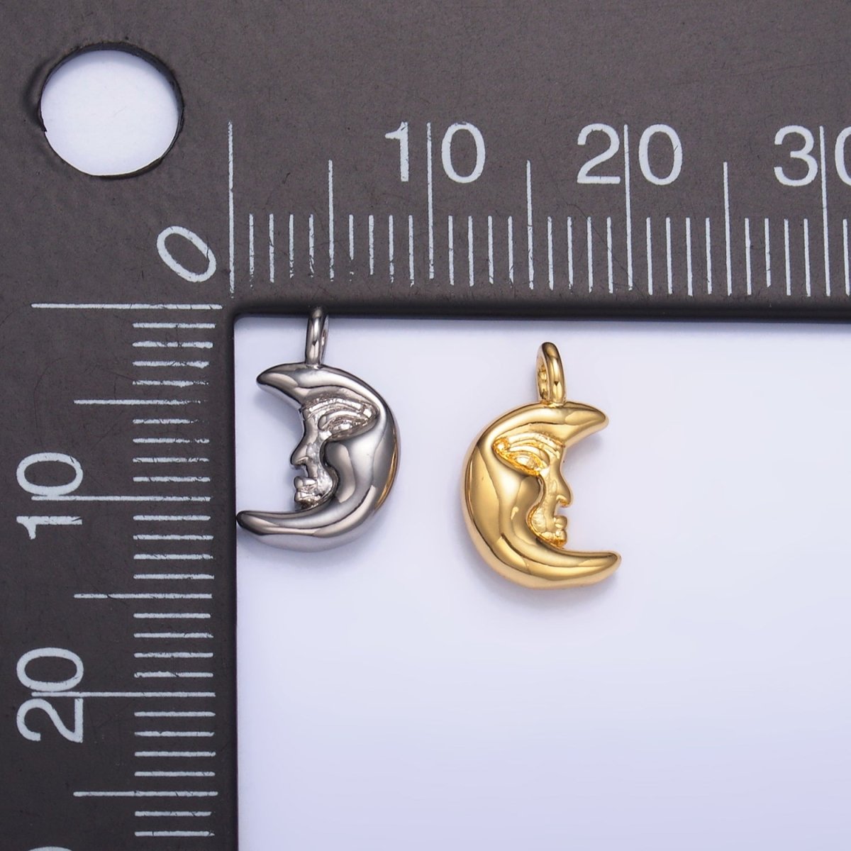 24K Gold Filled Celestial Crescent Moon Face Charm — Gold & Silver | Celestial Jewelry Finding