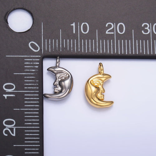 24K Gold Filled Celestial Crescent Moon Face Charm — Gold & Silver | Celestial Jewelry Finding