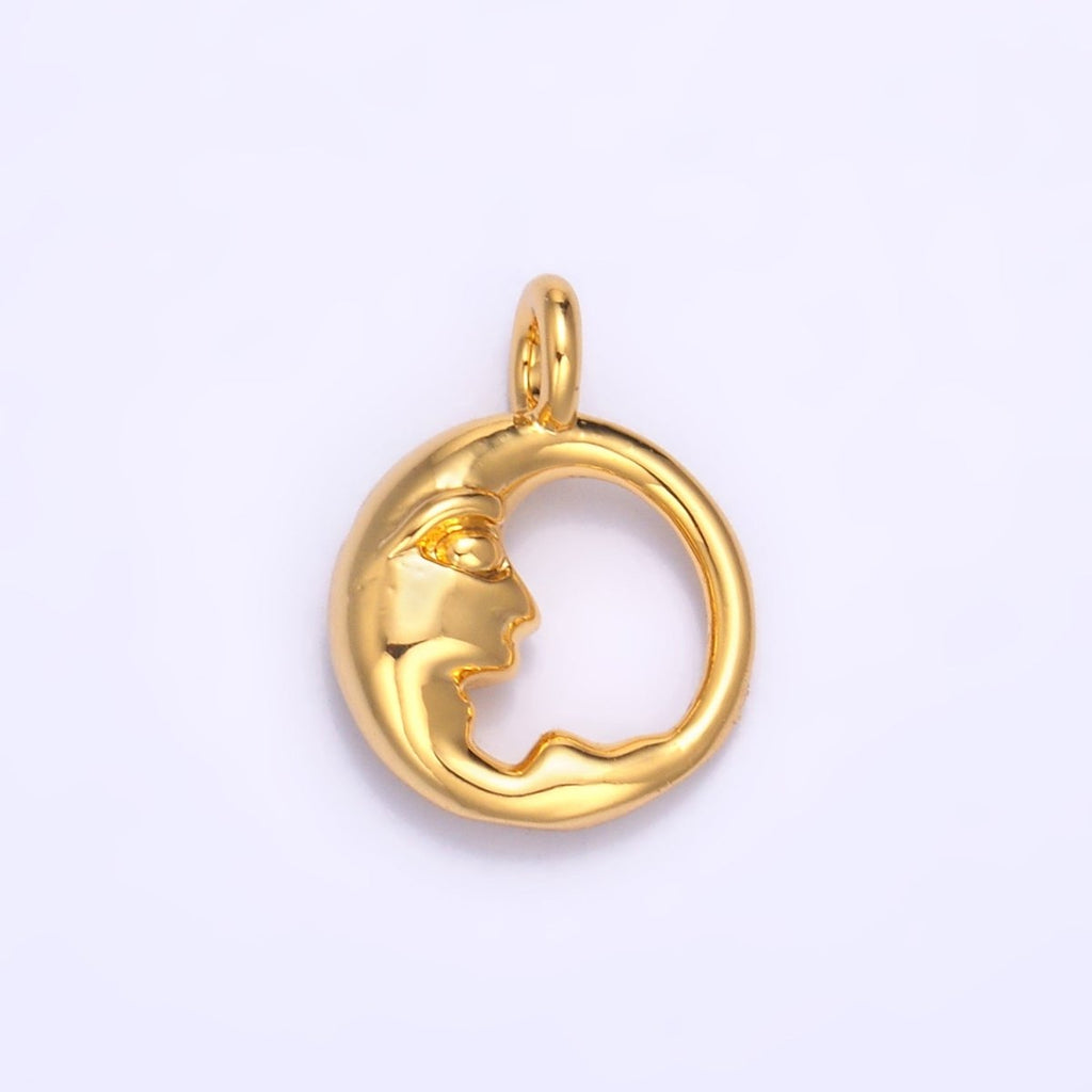 24K Gold Filled Crescent Moon Face Open Round Charm — Gold & Silver | Celestial Jewelry Finding