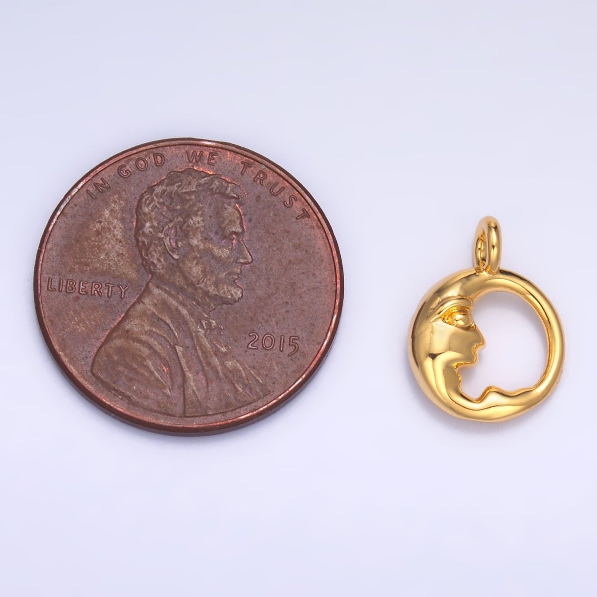 24K Gold Filled Crescent Moon Face Open Round Charm — Gold & Silver | Celestial Jewelry Finding