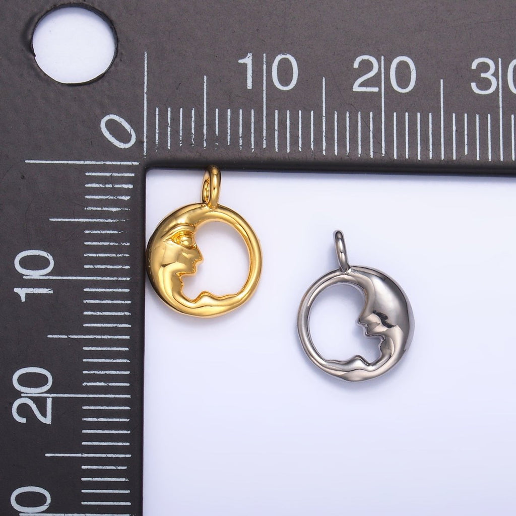 24K Gold Filled Crescent Moon Face Open Round Charm — Gold & Silver | Celestial Jewelry Finding