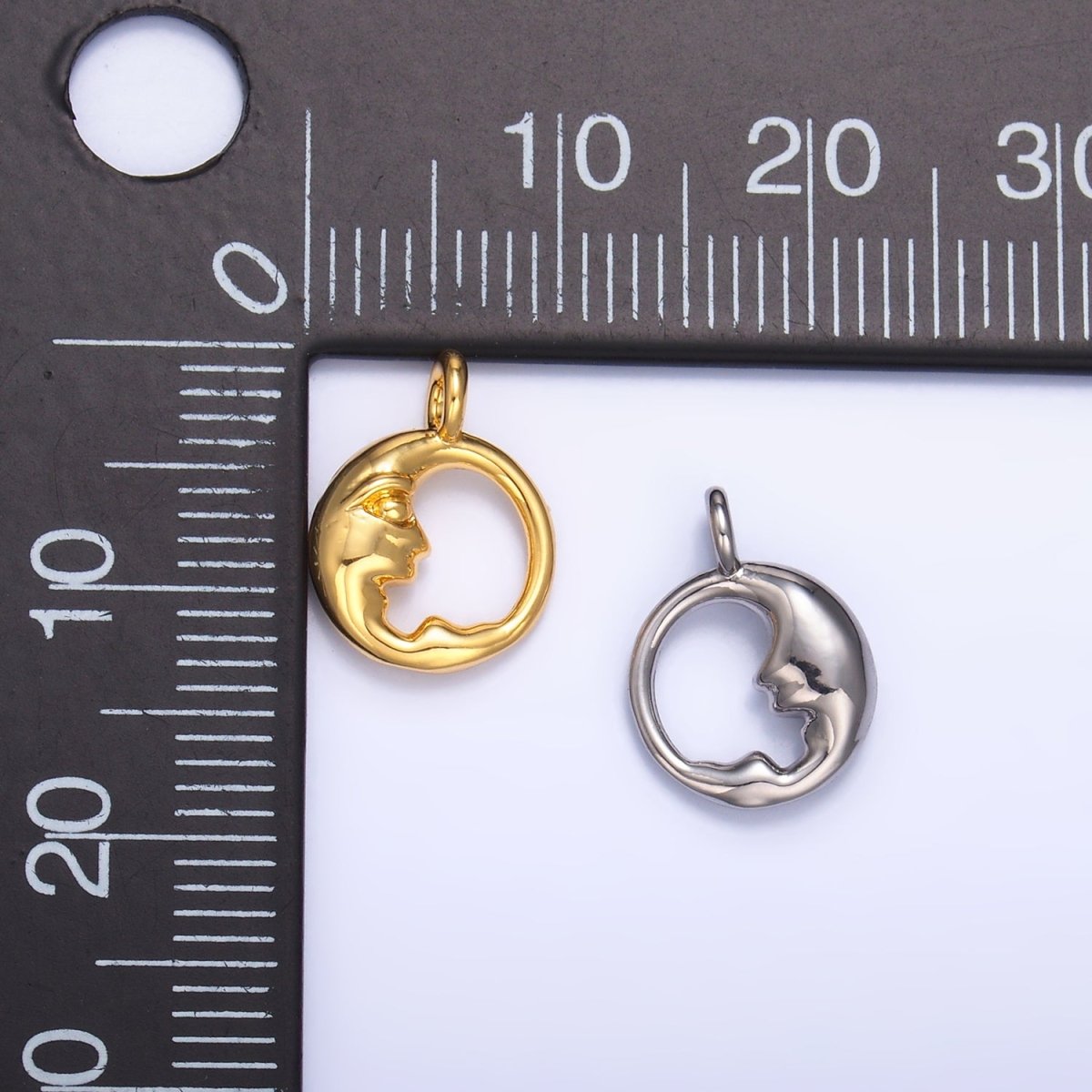 24K Gold Filled Crescent Moon Face Open Round Charm — Gold & Silver | Celestial Jewelry Finding