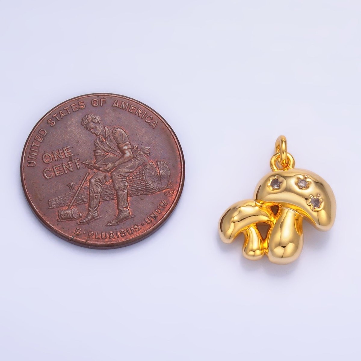 24K Gold Filled CZ Double Mushroom 3D Charm — Gold & Silver | Hypoallergenic Jewelry Finding