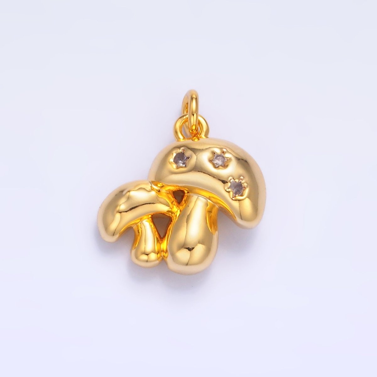 24K Gold Filled CZ Double Mushroom 3D Charm — Gold & Silver | Hypoallergenic Jewelry Finding