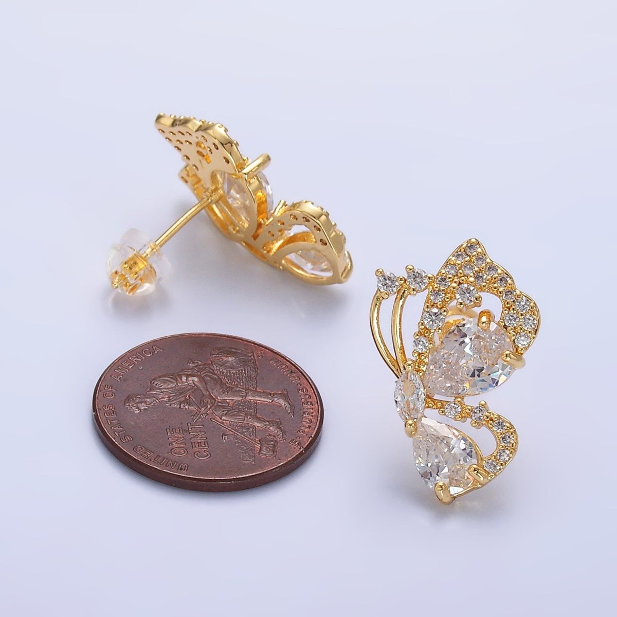 24K Gold Filled CZ Micro Paved Butterfly Earrings Set — 24K Gold | Hypoallergenic Stud Earrings