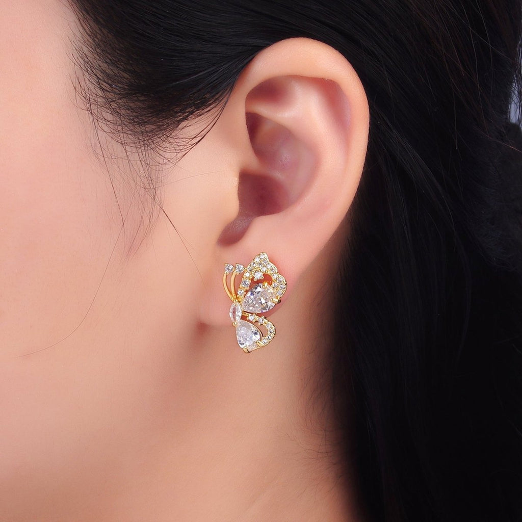 24K Gold Filled CZ Micro Paved Butterfly Earrings Set — 24K Gold | Hypoallergenic Stud Earrings