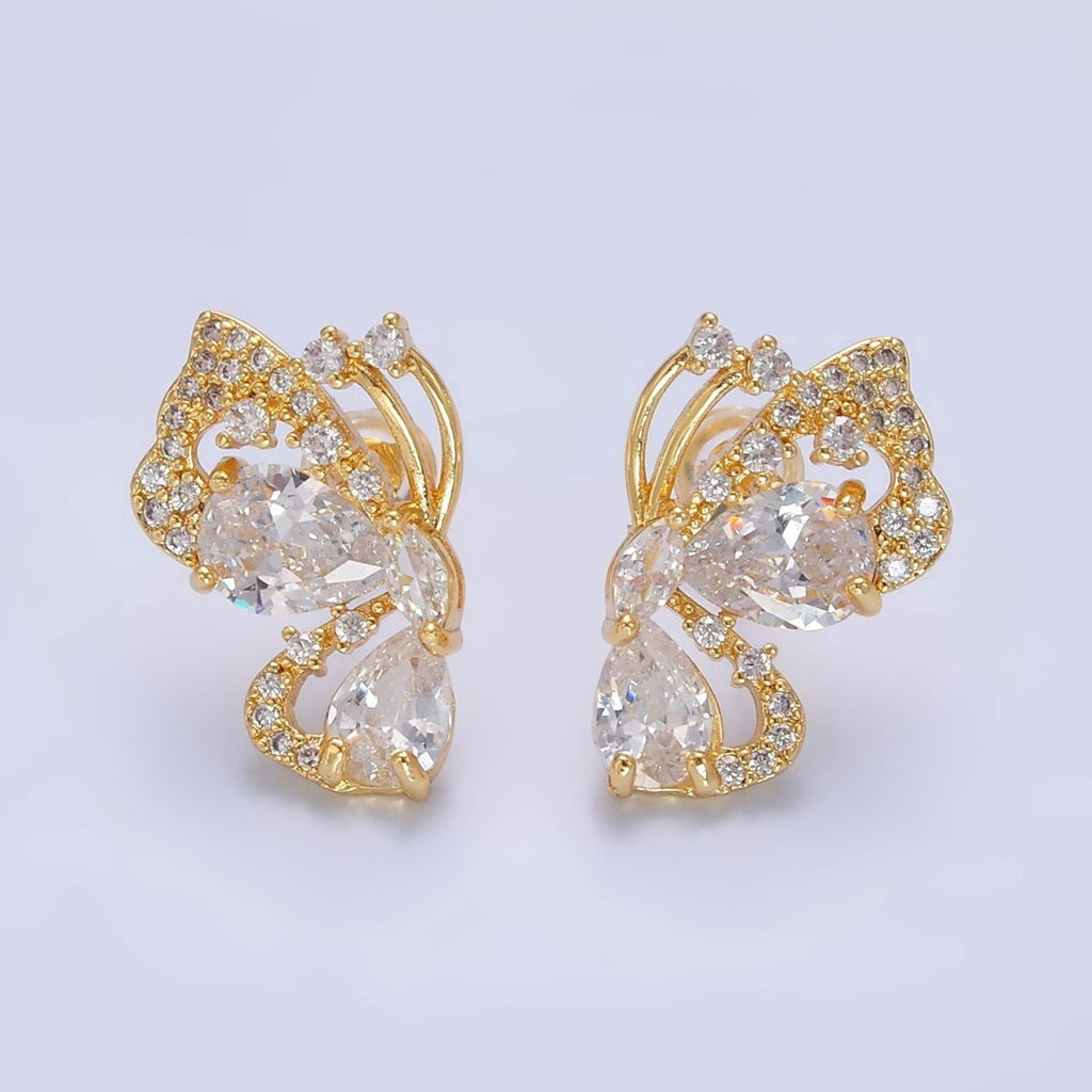 24K Gold Filled CZ Micro Paved Butterfly Earrings Set — 24K Gold | Hypoallergenic Stud Earrings