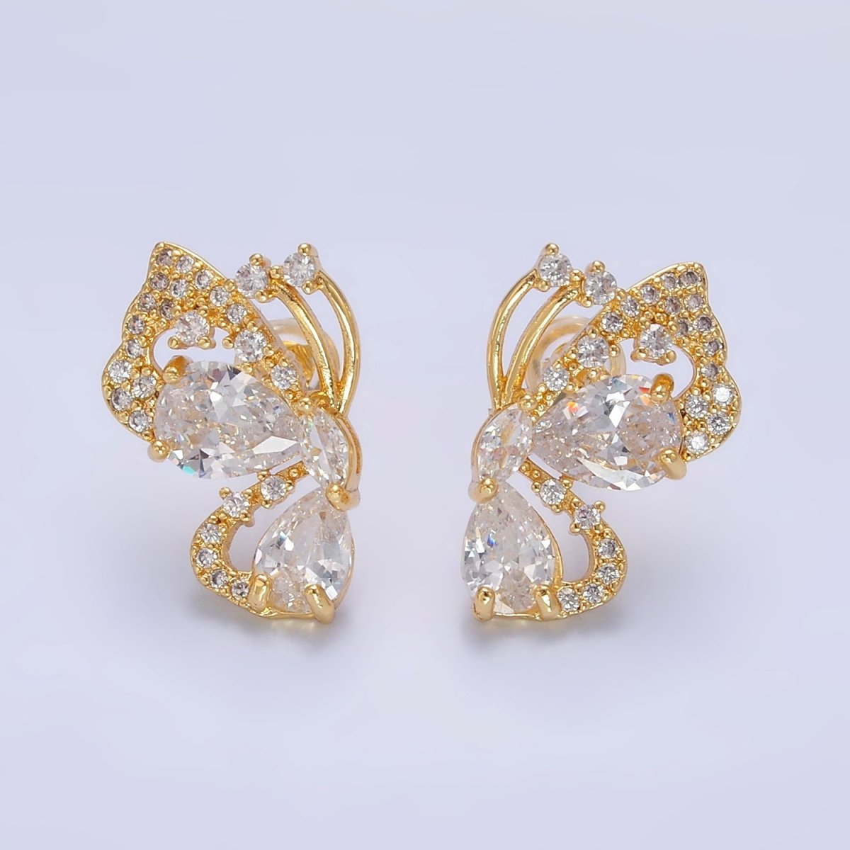 24K Gold Filled CZ Micro Paved Butterfly Earrings Set — 24K Gold | Hypoallergenic Stud Earrings