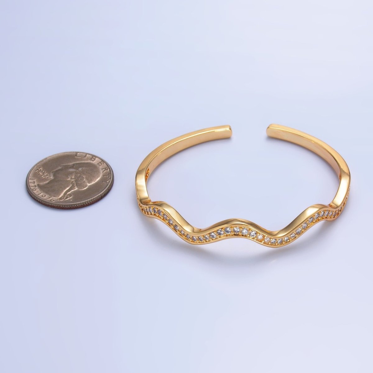 24K Gold Filled Micro Paved CZ Wave Cuff Bracelet — Gold | Hypoallergenic Bangle