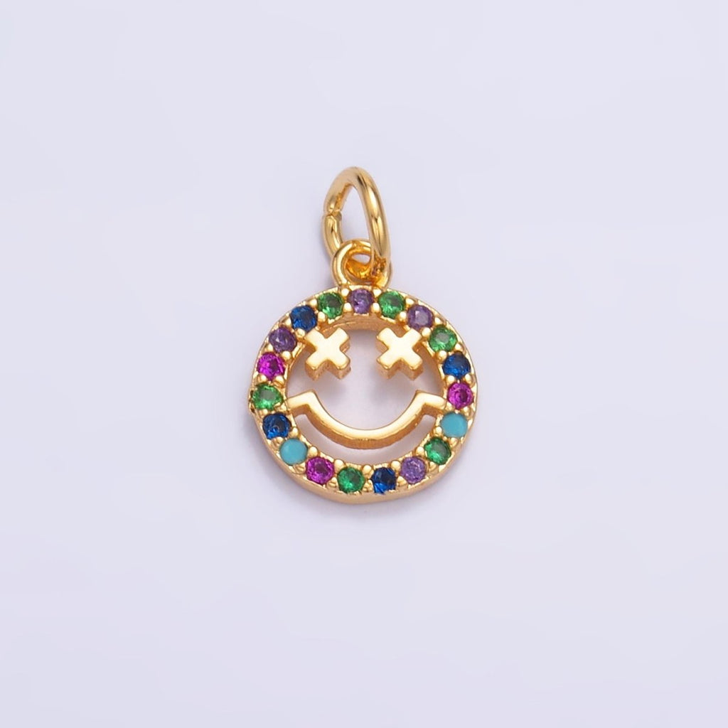 24K Gold Filled Multicolor CZ Smiley Face Charm — Gold & Silver | Hypoallergenic Jewelry Finding