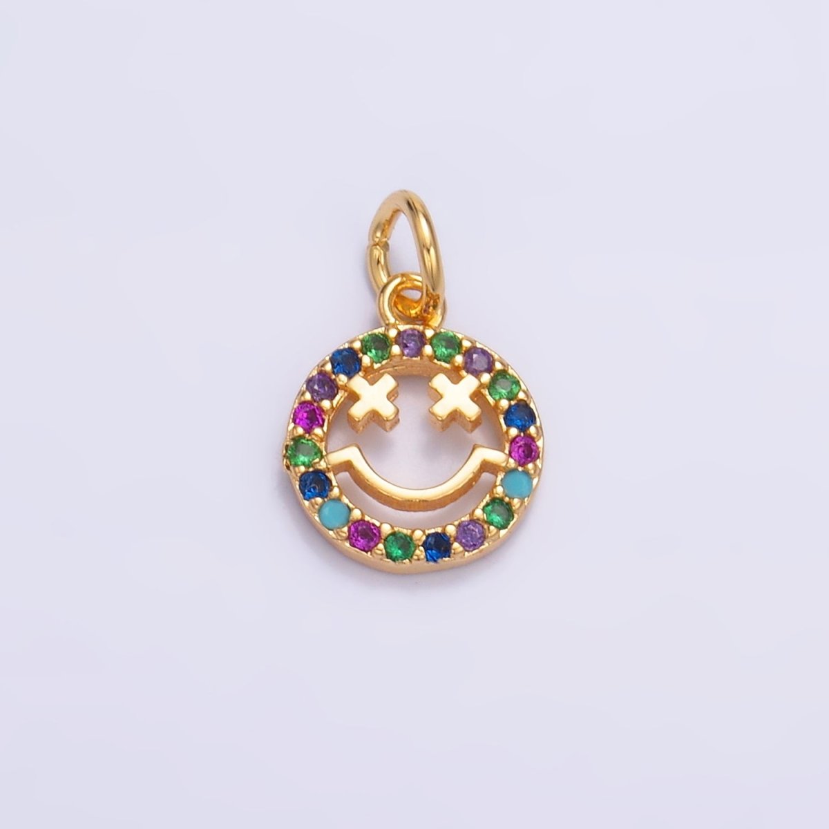24K Gold Filled Multicolor CZ Smiley Face Charm — Gold & Silver | Hypoallergenic Jewelry Finding