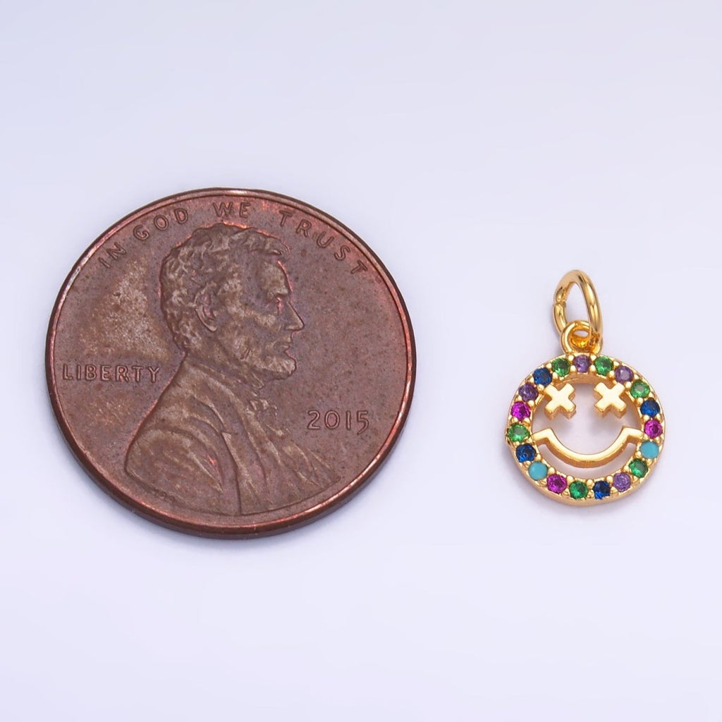 24K Gold Filled Multicolor CZ Smiley Face Charm — Gold & Silver | Hypoallergenic Jewelry Finding