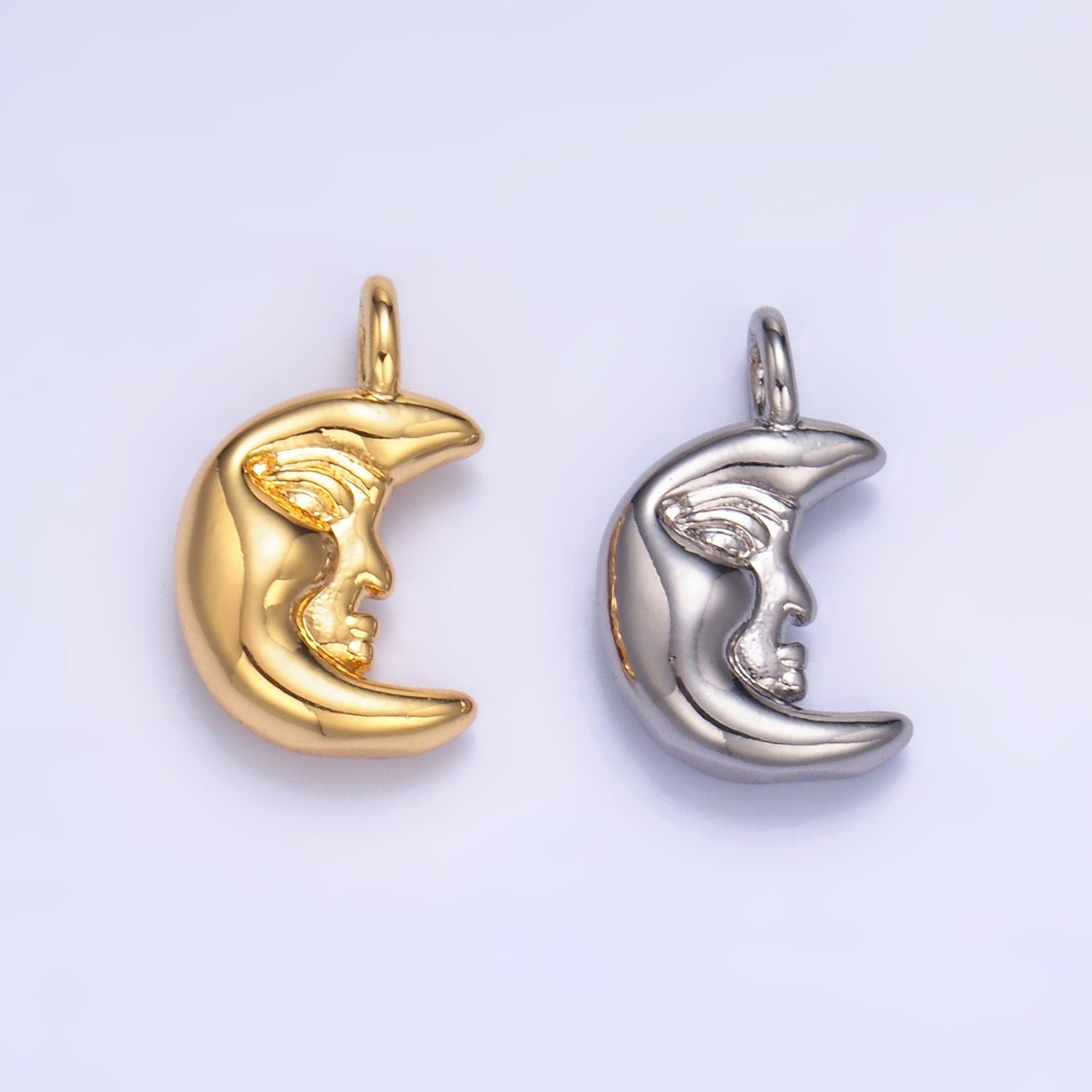 24K Gold Filled Celestial Crescent Moon Face Charm — Gold & Silver | Celestial Jewelry Finding