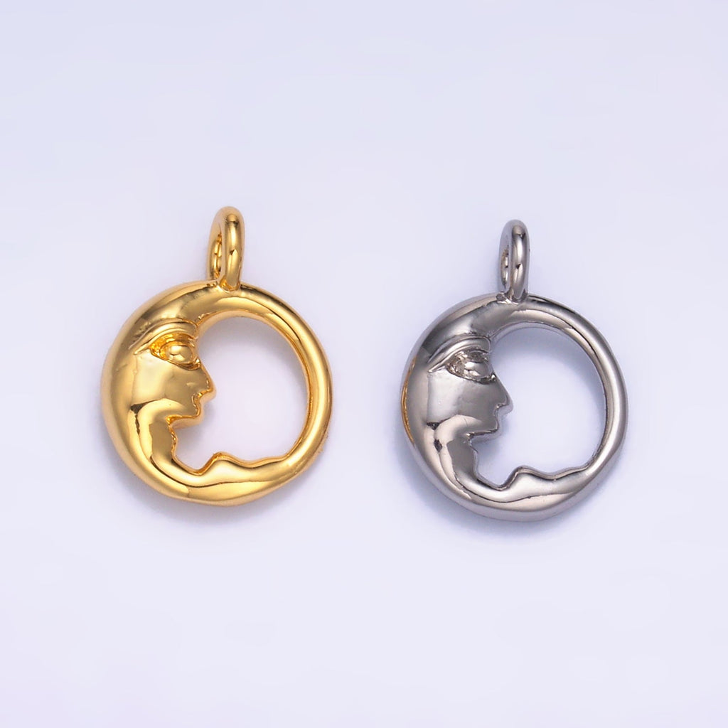 24K Gold Filled Crescent Moon Face Open Round Charm — Gold & Silver | Celestial Jewelry Finding