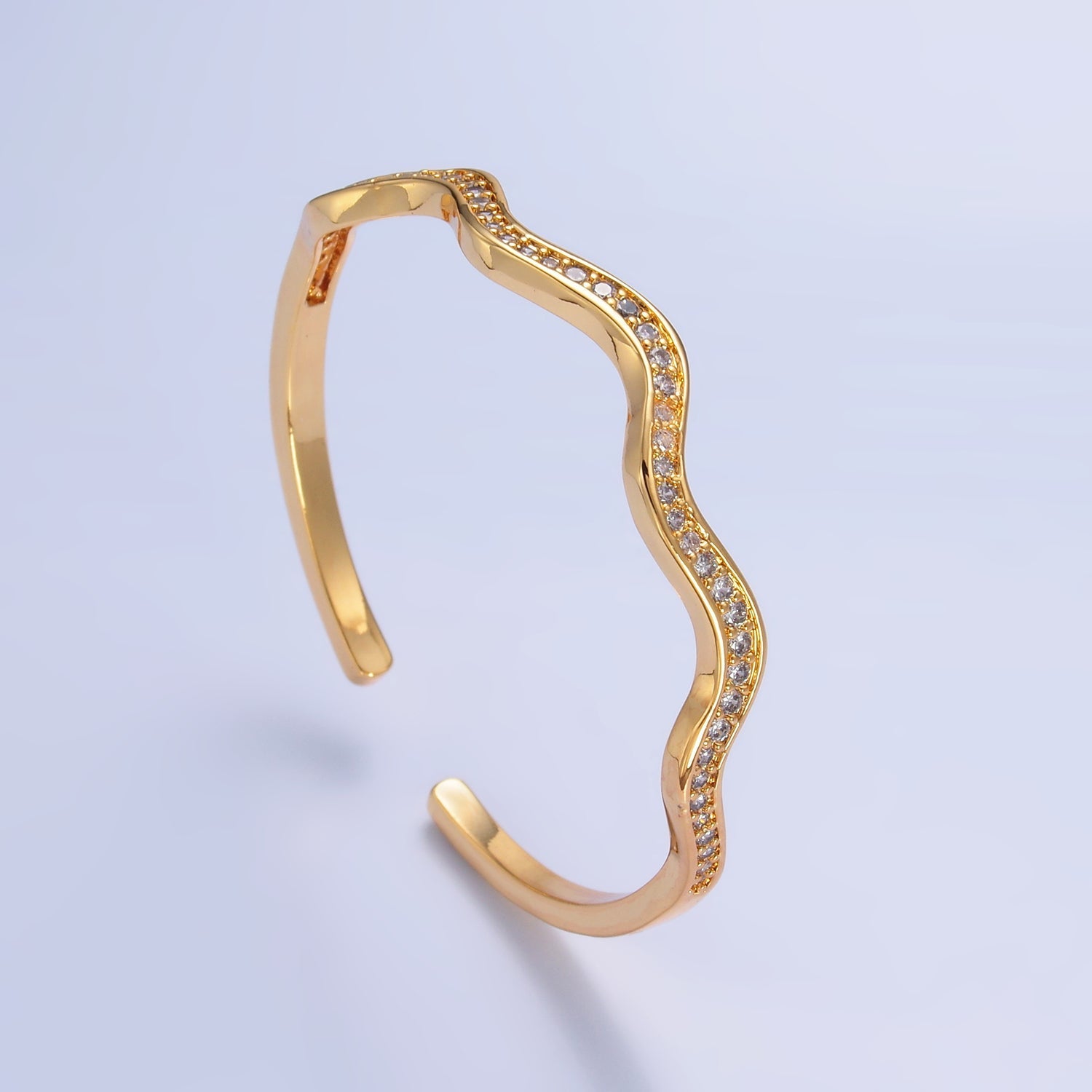 24K Gold Filled Micro Paved CZ Wave Cuff Bracelet — Gold | Hypoallergenic Bangle